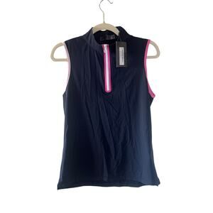 NWT G/Fore Women’s Polo Sleeveless Mock Neck Tech Golf Top Navy Pink Preppy - M